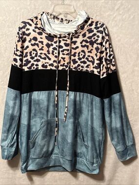 NWT floral blooming Leopard Colorblock Hooded Pullover